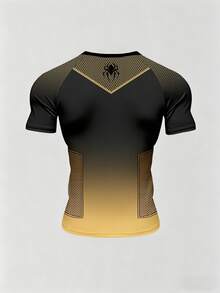 GymBeat Camiseta deportiva de manga corta con cuello redondo, estampado de patrón de malla de telaraña y contraste de color para hombre, para gimnasio - Multicolor - Ver 2