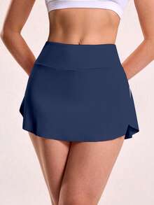 SHEIN Sovereign Charm 女款拼色口袋休閒百搭日常旅行運動裙褲 - 藏蓝色 - 查看 2