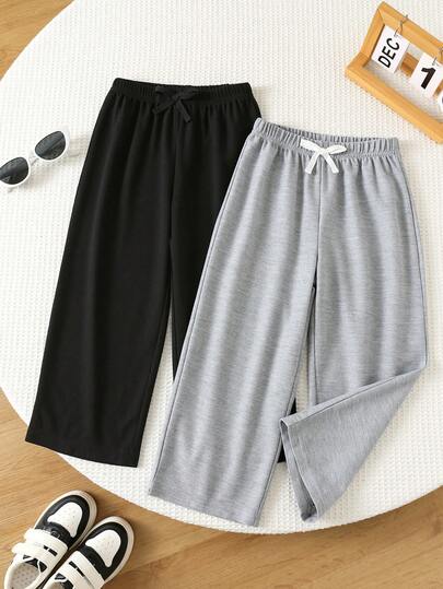 SHEIN 2piezas/Set Pantalones largos casuales minimalistas versátiles para niño joven, holgados y cómodos, adecuados para salidas, escuela, vacaciones, fiestas, deportes, primavera, verano, otoño, 2piezas Set adecuado para verano, adecuado para estilo callejero diario, estilo callejero, salidas, hogar, vacaciones, moda primavera&verano, atuendos de verano, comodidad fácil, capas para niños, niños con estilo, ropa casual, academia para niños