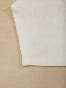SHEIN PariChic Notch Neck Rib-knit Tank Top - White - View 6