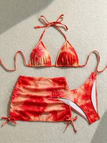 Soleia Plus Size Women's Large Floral Print Vacation Beach Multi-Piece Set Bathing Suits For Women - Red - View 5