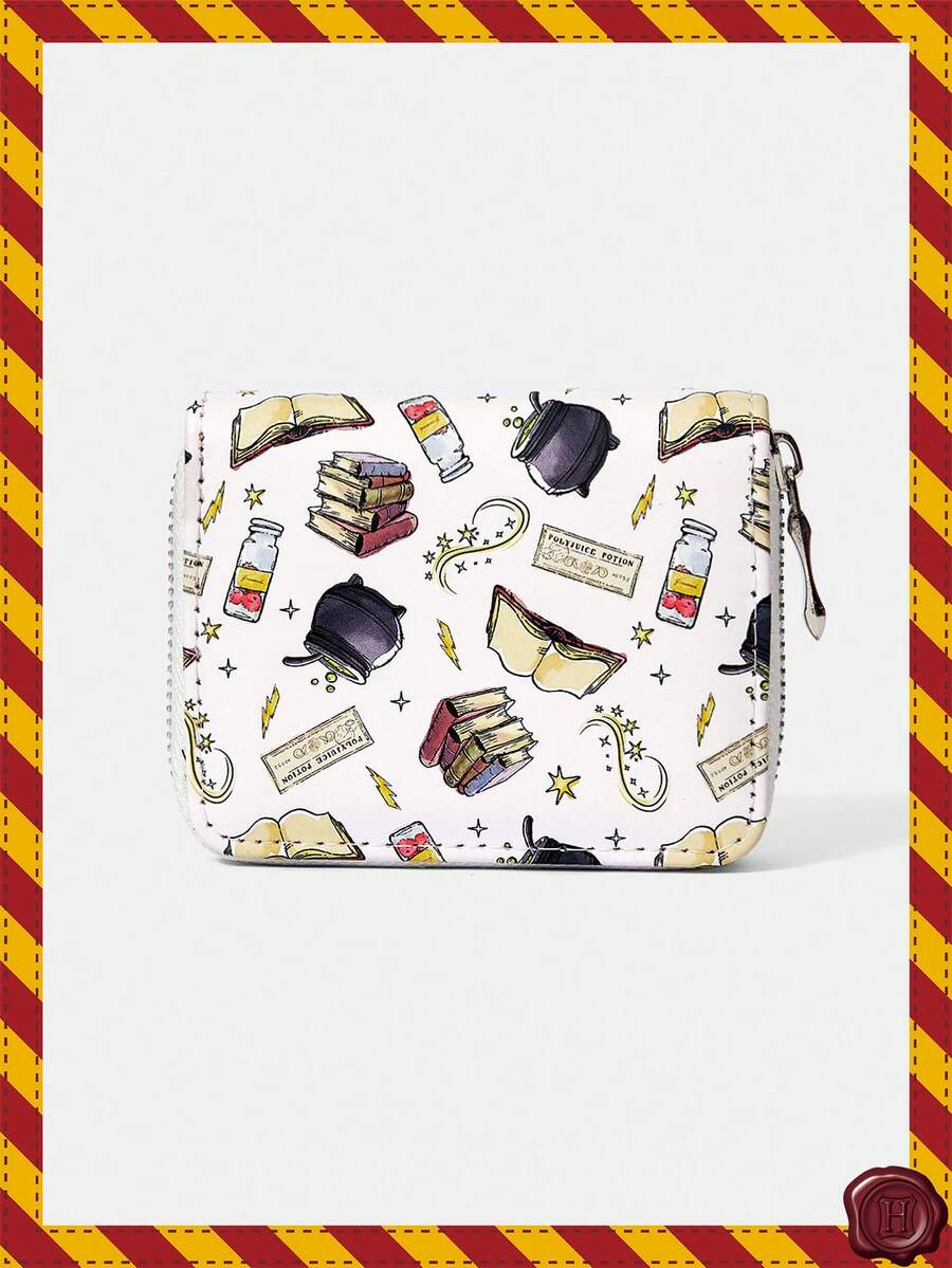 HARRY POTTER X SHEIN 1件裝 線條星星閃電短夾式錢包,適合學校與日常使用,拉鍊女款卡通零錢包 - 白色 - 查看 1