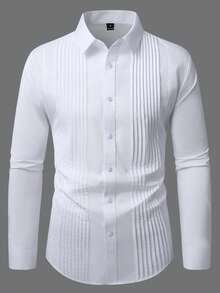 Manfinity Mode Men's Business Casual Versatile Solid Color Shirt, Ceremony - White - View 3