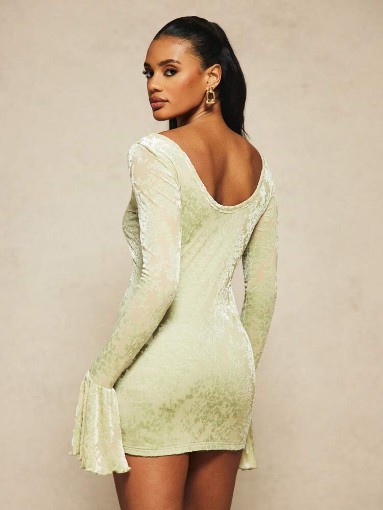 MISSGUIDED X Carli Bybel Floral Burnout Velvet Mini Dress With Bell Cuffs