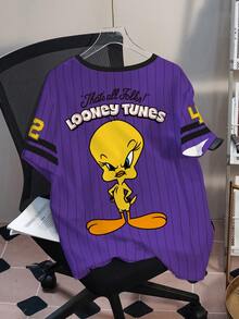 LOONEY TUNES X SHEIN 大码字母与卡通图案圆领短袖T恤 - 白色 - 查看 2