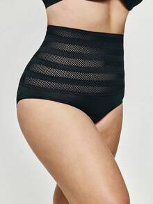 SHAPORA Plus Size Mesh Shapewear Bottom Casual Light Super High Waist - Black - View 5