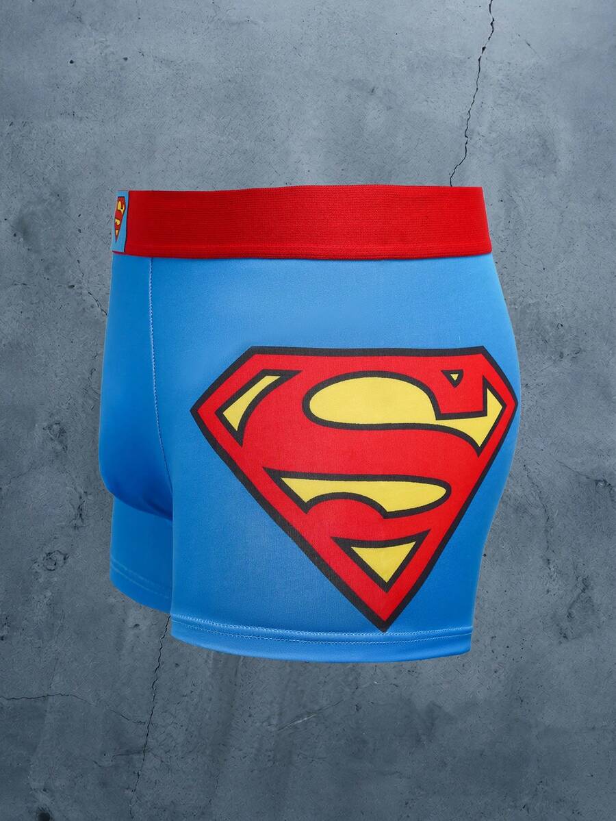 SUPERMAN X SHEIN Men's Personalized Cartoon Pattern Boxer Briefs - Blue - View 1