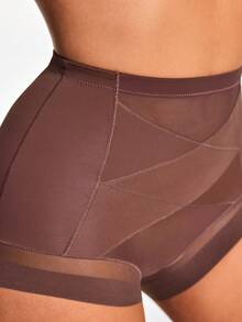 SHAPORA Women's High Waist Brown Mesh Patchwork Shapewear Bottom - Coffee Brown - View 7