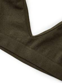 Ocili Seamless Ribbed Elastic Wireless Bra, Comfortable Women's Underwear - Dark Green - View 9