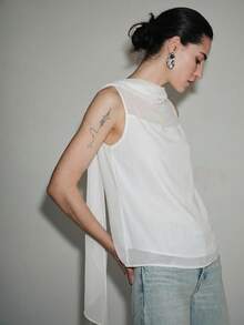 Lumivelle Women's Spring Summer Loose Sleeveless White Chiffon Sheer Blouse, Ribbon Design, Commute Fashion, Casual Minimalist Elegant Daily, Work Brunch Office - White - View 8