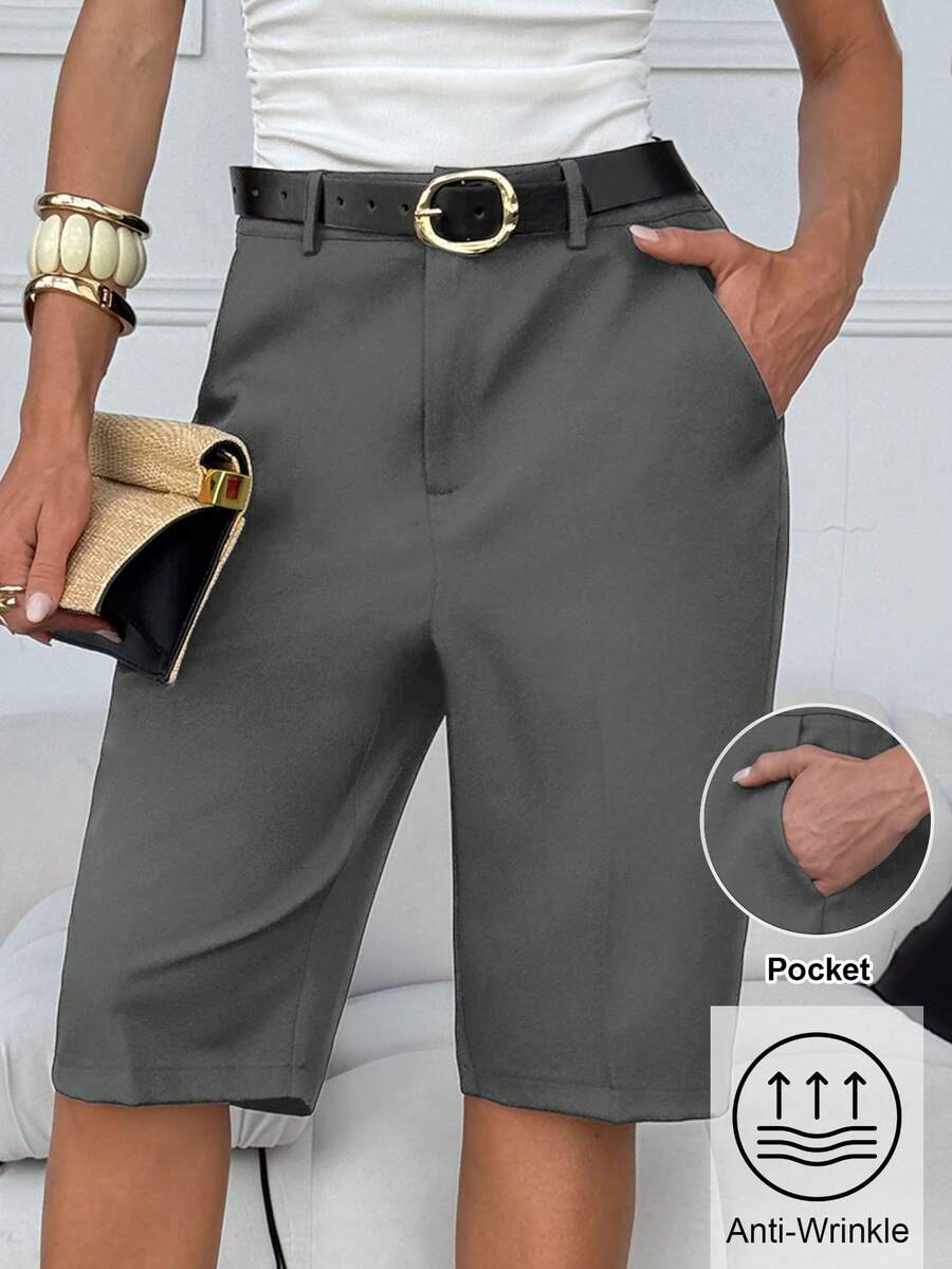 Lavishia Women's Summer Elegant Old Money Style Gray Shorts, Versatile Commuter Brunch Office Work Casual Chic Teachers' Day - Light Grey - View 1