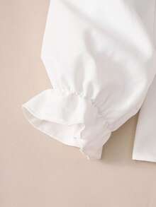 SHEIN Girls White Petal Sleeve Pearl Decor Detachable Bow Top Back To School Essential Fall Elegant Preppy - White - View 6