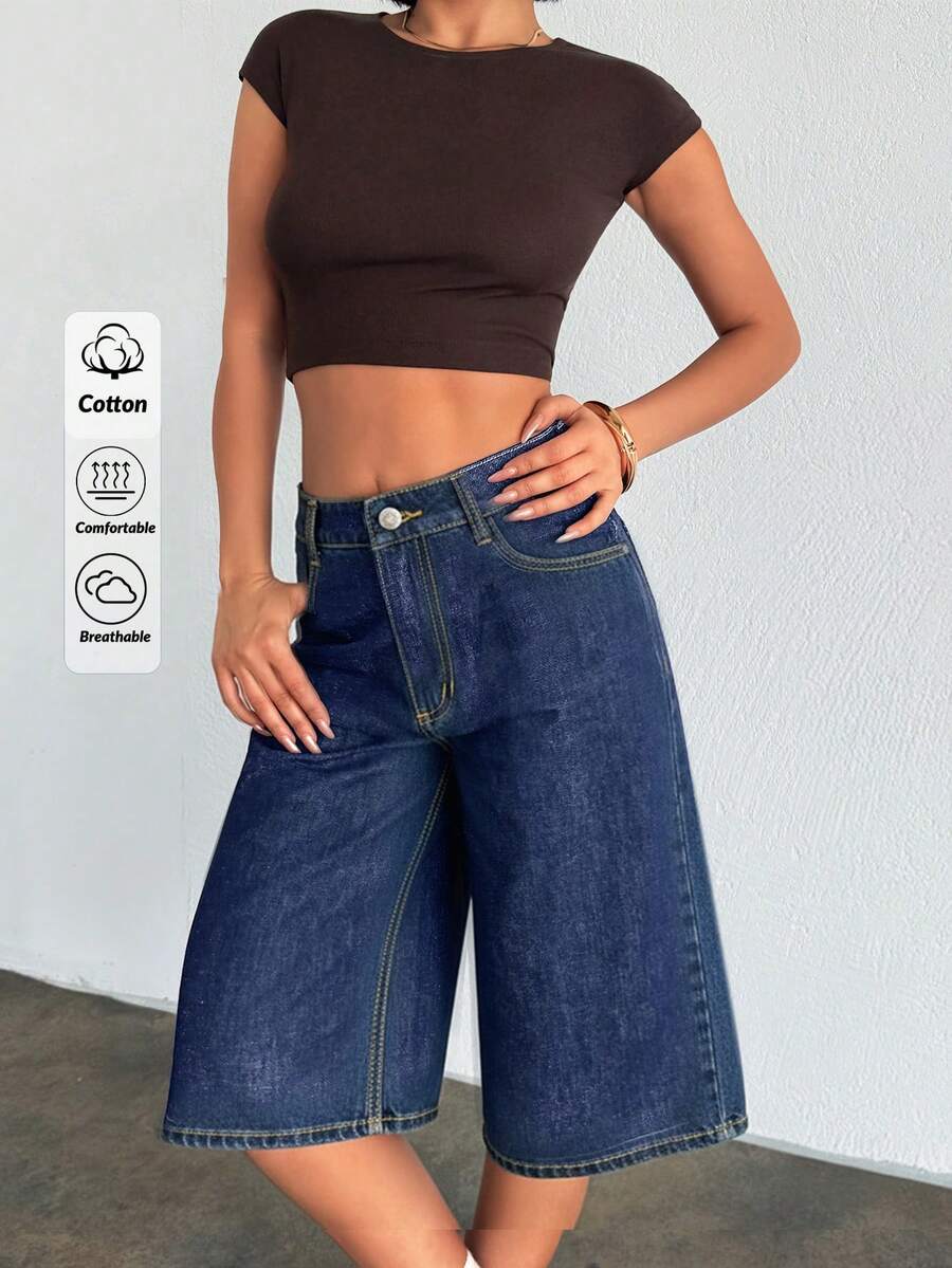 EURMUSE Raw Washed, High Rise, Baggy V Shape Denim Short Jeans Y2k
