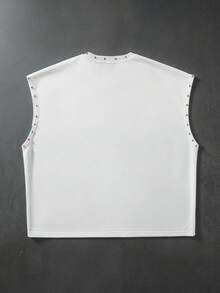 ROMWE MEN Men's Printed Rhinestone Rivet Decor Loose Fit Tank Top - White - View 3