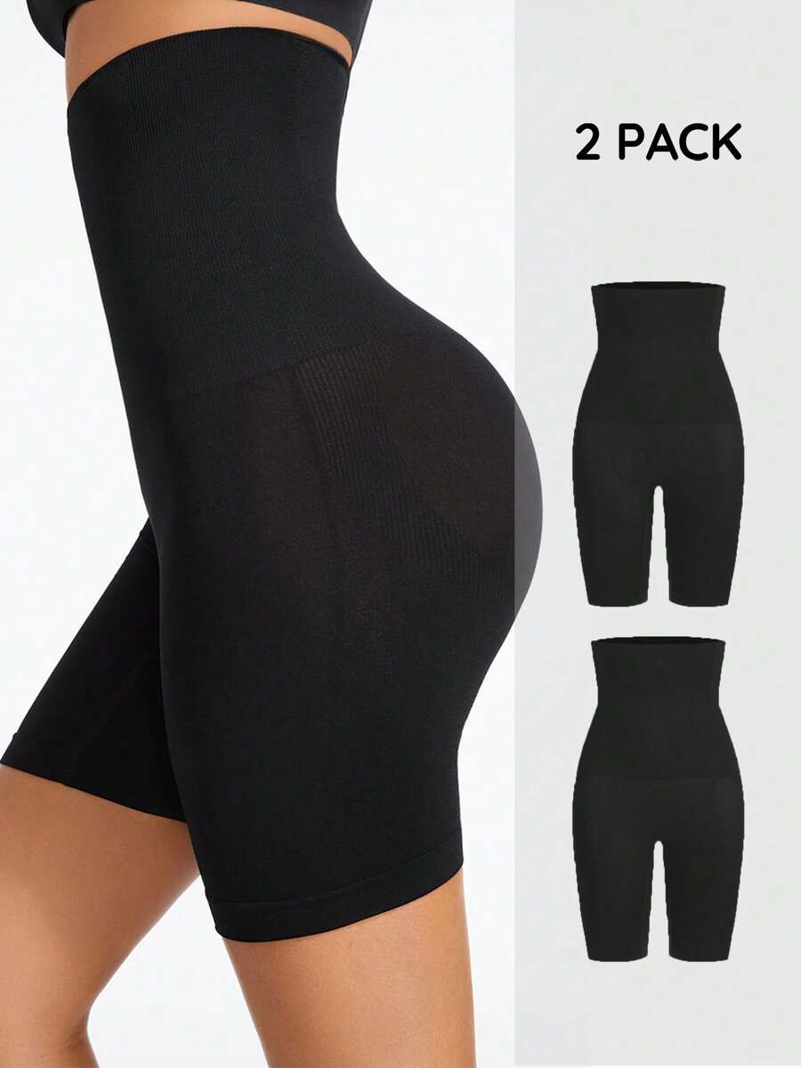 SHAPORA 2 Packs Women's Solid Color High Waist Casual Shaping Shorts - Black - View 1