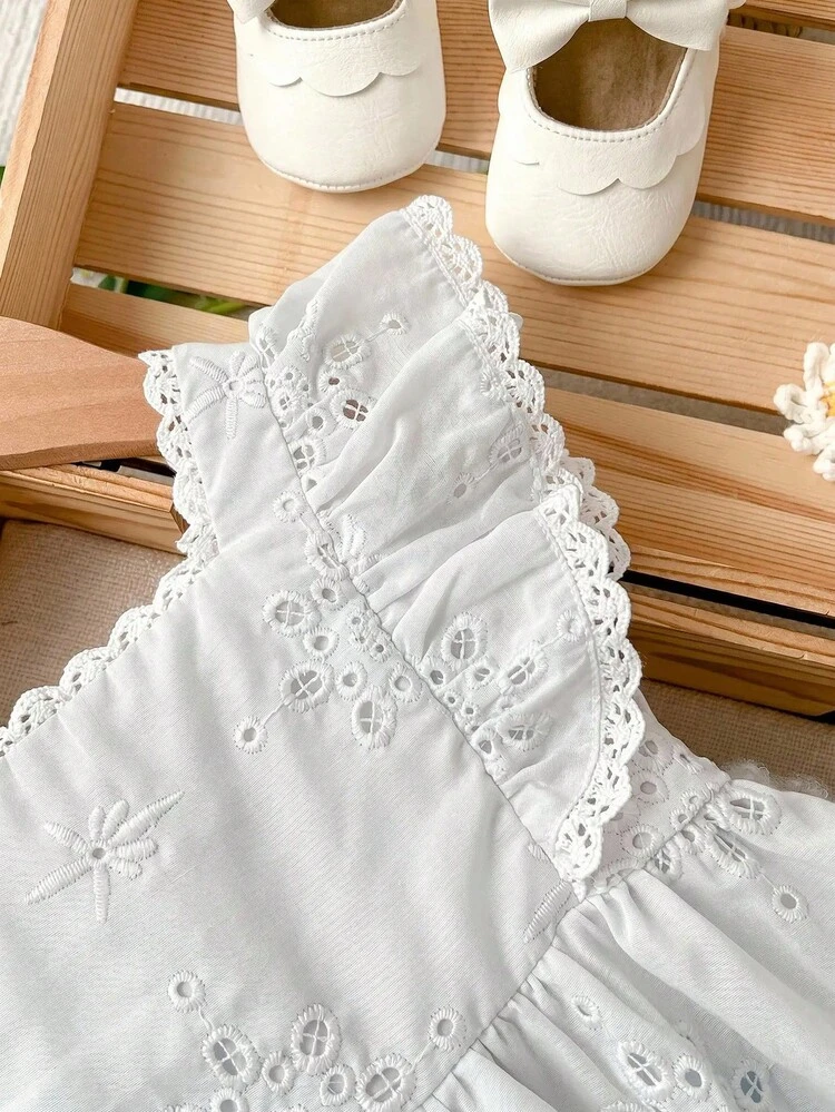 Cozy Pixies Baby Girl Floral Trim Square Neck Short Sleeve Cinched