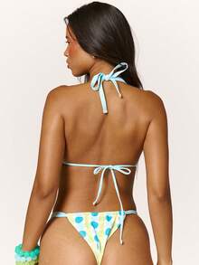 MUSERA Contrast Edge Polka Dot Print Tie Triangle Bra And Contrast Edge Polka Dot Print Panty Set, Summer Vacation Spring Holiday Beach Swim Ibiza Party Cute Tide And Tan Lines - Multicolor - View 4