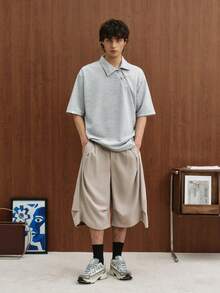 TOKVUE 男士極簡解構短袖 Polo 衫，針織上衣，極簡奢華休閒風，小眾解構設計，韓系極簡，成熟風格，日常通勤，休閒出遊，輕商務，中性情侶款，節日禮物 - 灰色 - 查看 5
