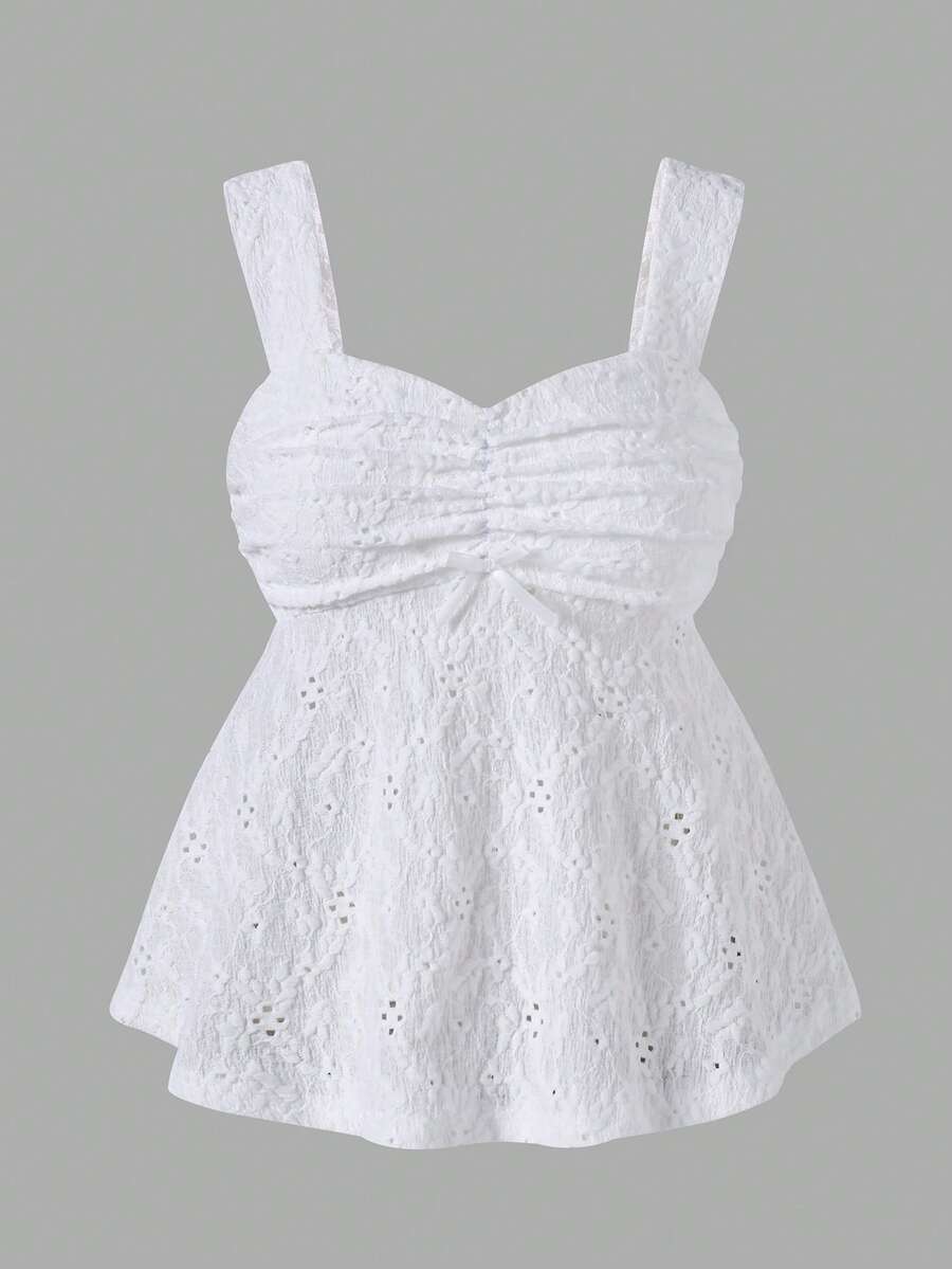 Girls' Summer Hollow Out White Casual Cute Vacation Tank Top Formal Party - White - View 1