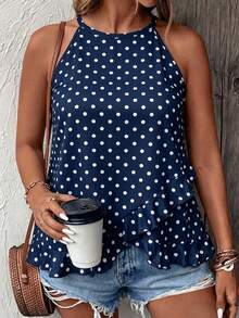 EMERY ROSE New Plus Size Women's Fashion Casual Versatile Polka Dot Ruffle Vacation Tank Top - Multicolor - View 1