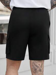 Manfinity Homme 男士大尺碼休閒工裝短褲，適合日常通勤、旅行、休閒穿著、週末出遊、戶外活動、旅行探險及其他社交場合。這款短褲是男士衣櫥中不可或缺的多功能單品，也是送給男朋友或丈夫的絕佳禮物 - 黑色 - 查看 2