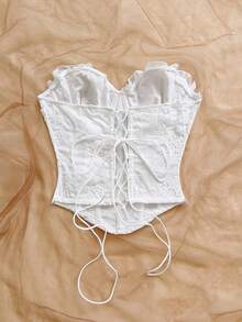 Soleia 女款荷葉邊花卉刺繡圖案休閒百搭日常出遊抹胸上衣 - 白色 - View 2