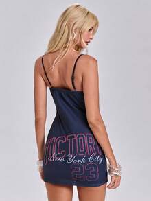 ACID BLVD Summer Vacation Y2K Hot Girl World Cup Sports Style Digital Slogan Print Fitted 2 In 1 Mini Dress - Black - View 2