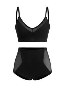 SHAPORA Mesh Insert High Waist Shapewear Set - Black - View 3
