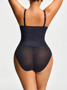 SHEIN Bộ đồ liền thân lưới vá cỡ lớn - màu đen - Xem 2