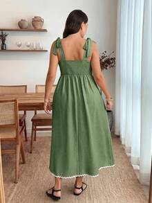 Enliva Plus-Size Women's Sleeveless Color Block Midi Dress Chic Summer Vacation Casual Tropical, For Apple And Rounded Beach Wedding Olive Green - Army Green - View 2