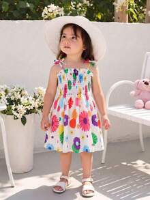 SHEIN Playful Pals 女婴可爱休闲爱心图案连衣裙 - 彩色 - 查看 4