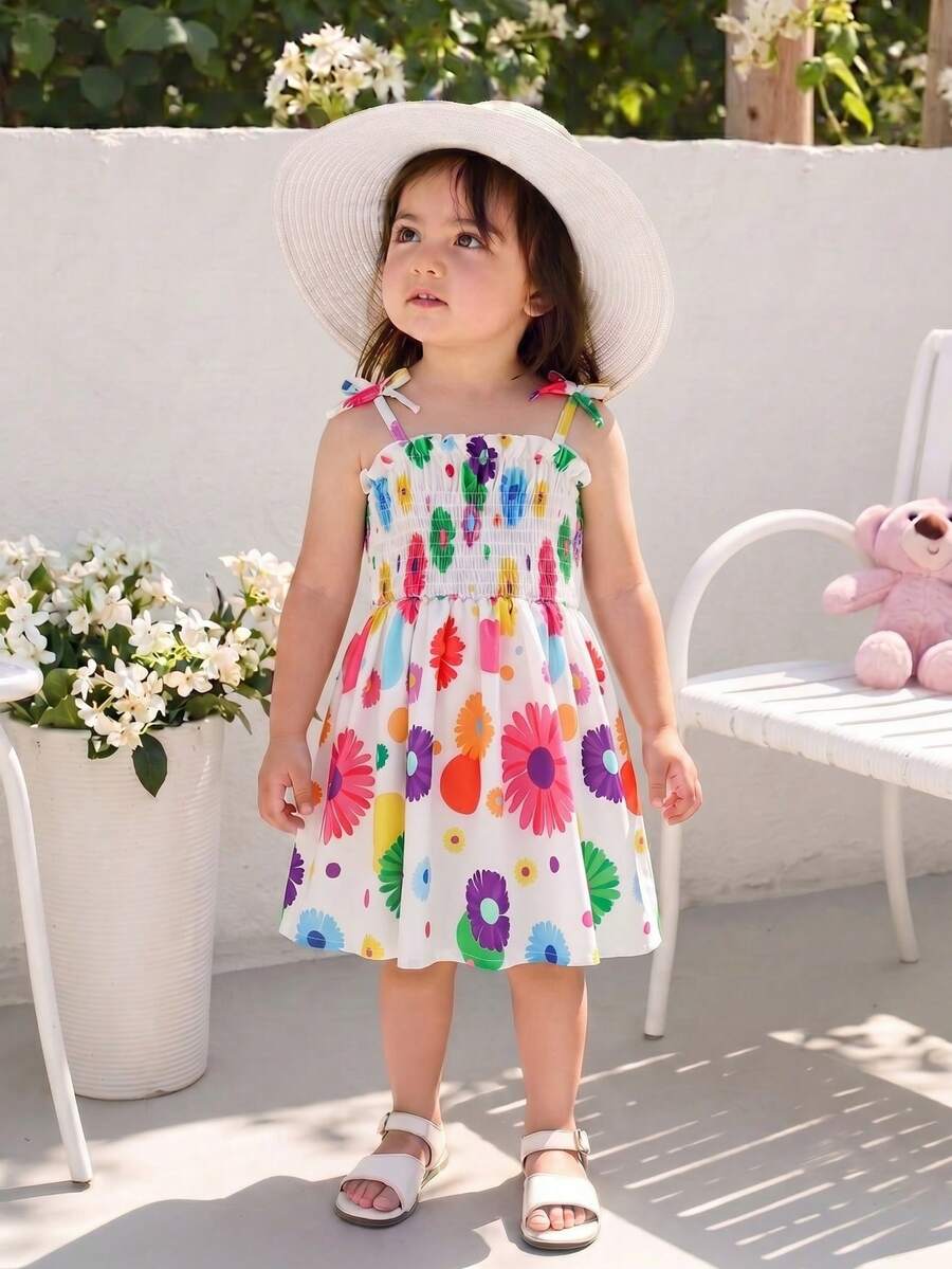 SHEIN Playful Pals Đầm họa tiết trái tim dễ thương cho bé gái
