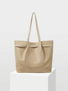 MOTF WOMEN'S FASHION APRICOT TOTE BAG, EXQUISITE STRAPS, RETRO WOVEN EMBOSSED MATERIAL SHOULDER BAG, LARGE CAPACITY COMMUTER BAG - Apricot - View 4