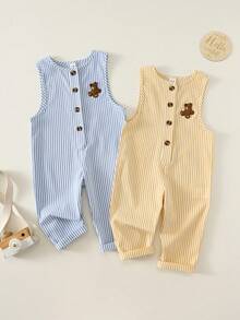SHEIN 2pcs/Set Baby Boy Baby Girl Unisex Baby Clothes Summer Autumn Casual Vacation Rompers Striped Rompers Yellow Rompers Blue Rompers Infant Rompers - Multicolor - View 2