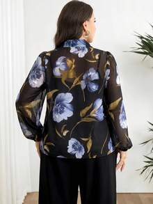 Modelyn 大尺碼女款花卉印花單排扣休閒百搭日常出遊襯衫 - 彩色 - 查看 2