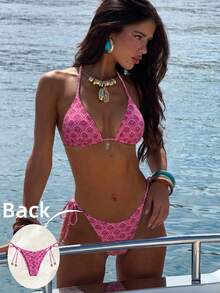 Swim Vcay Springbreak 女款夏季隨機印花細肩帶金屬裝飾復古兩件式比基尼套裝 - 彩色 - 查看 1