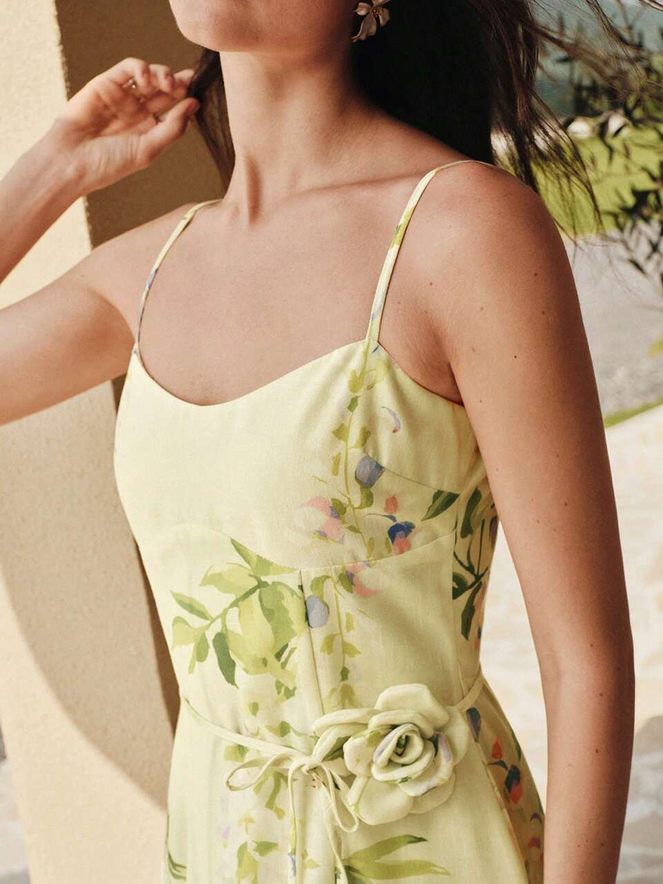 WOMEN'S VACATION 3D FLOWER WAIST BELT VIOLET PLACEMENT PRINT SLIP DRESS