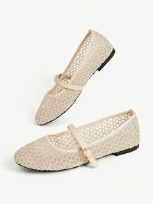 CUCCOO CHICEST Nuevos zapatos planos de mujer con punta cuadrada de malla color albaricoque, cómodos, suaves y sencillos para ir al trabajo - Albaricoque - Ver 6