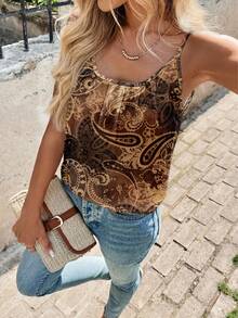 EMERY ROSE Women's Vacation Cashew Print Casual Pleated Loose Camisole Tank Top - Multicolor - View 5
