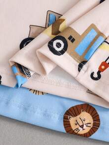 Boy's And Young Boy Cute Cartoon Print Short Sleeve Long Pants Knit Snug Fit Pajama Loungewear Set - Multicolor - View 7