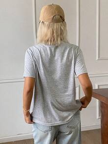DAZY Women's Casual Solid Color Round Neck Short Sleeve T-Shirt, Summer - Grey - View 6