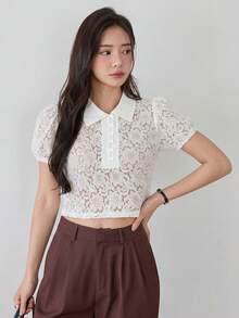 Dazy-Less Women's Casual Button-Up Short Sleeve Top, Suitable For Spring And Summer - Apricot - View 5
