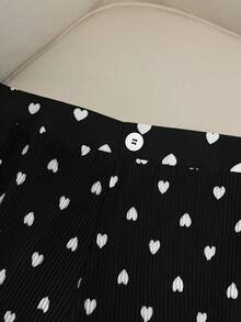 SHEIN Clasi Plus Size Women's Heart Print Pleated Straight Leg Pants - Black - View 5