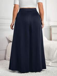 SHEIN CURVE+ CURVE PLUS /Valentine's Day/Plus Size Women's Pleated Loose Pants, Spring/Summer - Navy Blue - View 2