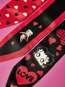 Betty Boop x SHEIN 2入組時尚女士黑色紅色光滑柔軟緞面髮帶波點格紋櫻桃絲巾，適合髮型設計、禮物、戶外旅行、禮物靈感、派對、節日、情人節 - 彩色 - 查看 7