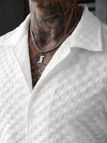 SLATEMANN Men's Solid Color Textured Shirt And Shorts Set, Ceremony - White - View 5