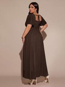 SHEIN BAE 大尺碼夏季優雅素色收腰洋裝 - 棕色 - 查看 2