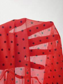 Mistrie 2026 Summer New Red Polka Dot Mesh Turtleneck Short Sleeve Backless Pleated Skinny Sheer Transparent Jumpsuit Set Suitable For Club Party - Red - View 6