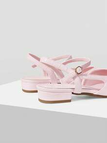 MOTF LADIES' NEW FRENCH RETRO SMALL SQUARE HEAD REAR STRAP FLAT SOLE SHOES ARE ELEGANT, VERSATILE AND COMFORTABLE - Pink - View 4