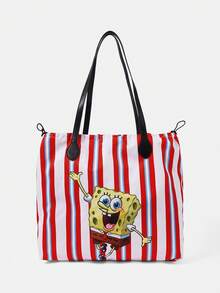 SpongeBob SquarePants | SHEIN 女款卡通印花圖案便利手提包 - 紅白條紋 - 查看 2